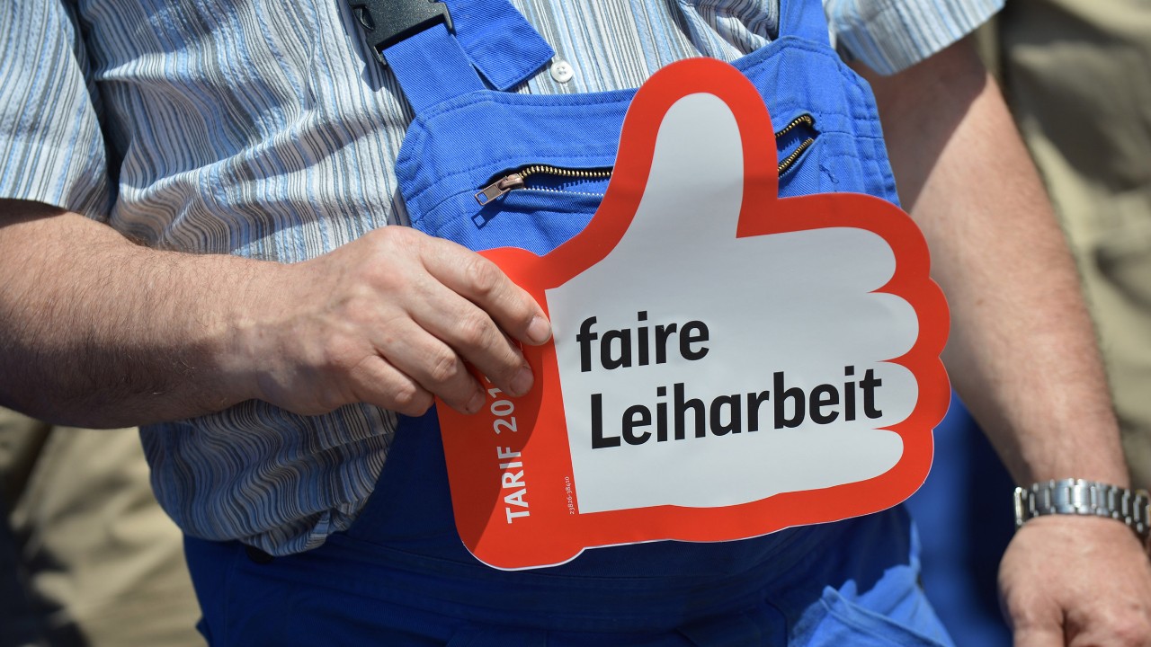 Leiharbeit, Banner, Schild, Demo, fair, Fairness