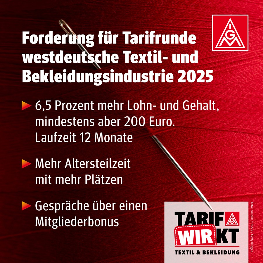 Grafik: Forderungen Tarifrunde westdeutsche Textil- und Bekleidungsindustrie 2025